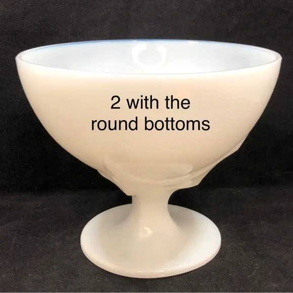 3 MILK GLASS PEDESTAL BOWLS/CANDY DISHES. 2 ROUND BOTTOM/1 SQUARE BOTTOM - Picture 7 of 13